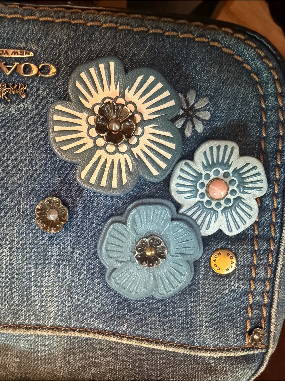 Coach Tea Rose Denim Floral Appliqué Crossbody Bag - Picture 14 of 14